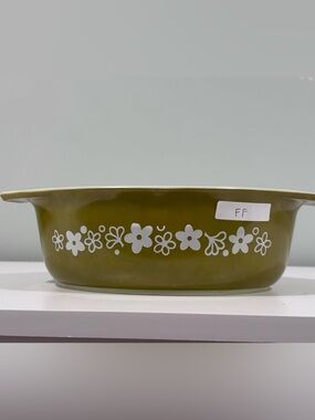 Pyrex Spring Blossom 043 Vintage Olive Green Floral Casserole Dish